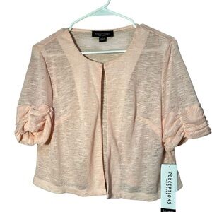 Perceptions Women's Size Large Shrug Sweater Light Pink Blush Semi Sheer Short